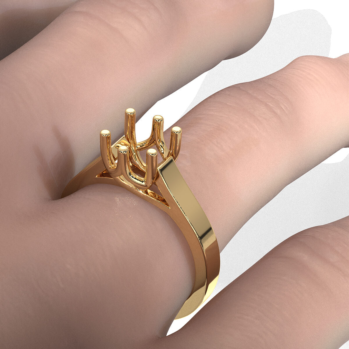 Six Prong Solitaire Trellis Style Semi Mount Engagement Ring Setting